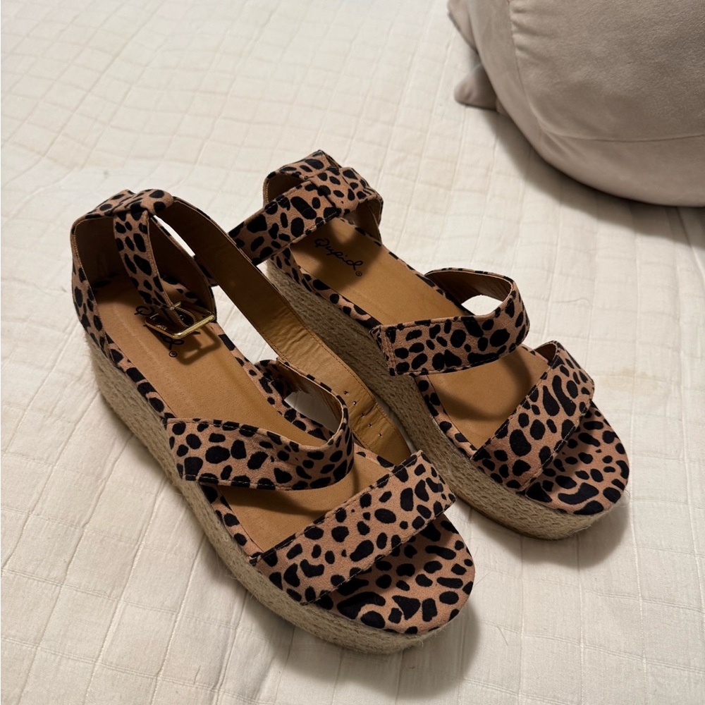 Qupid Animal Print Wedge Sandals